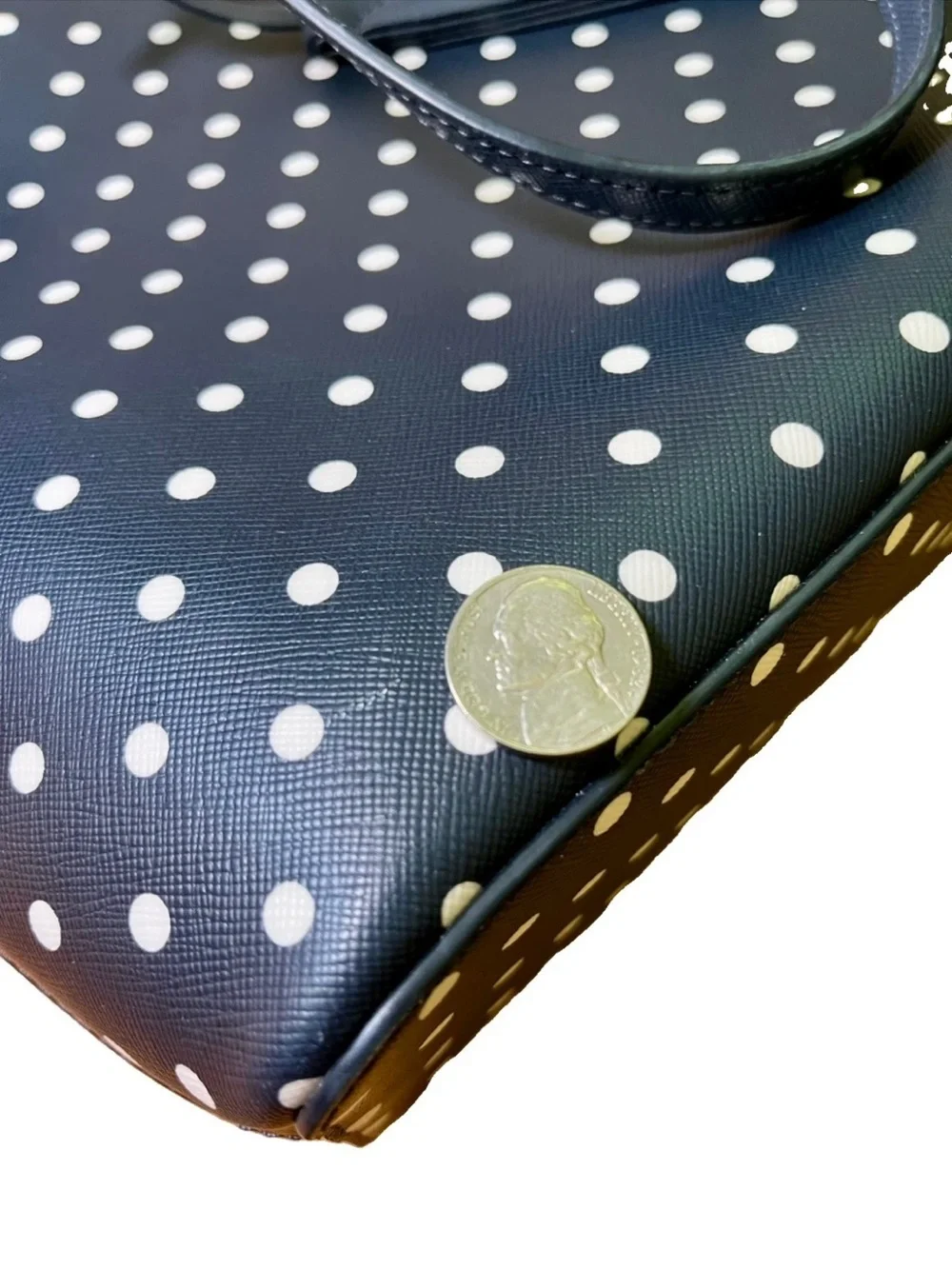 Kate Spade Jana Large Navy Dark Blue Tote White Polka Dot KE483 $359 Retail